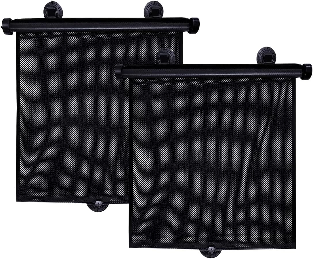 2 PCS Car Side Window Sun Shade, 19.7"ร19.7" Retractable Roller Auto Sunshade Blocks Sun Glare & UV Rays, Vehicle Mesh Window Shades for Baby, Universal Car Accessories (Black)
