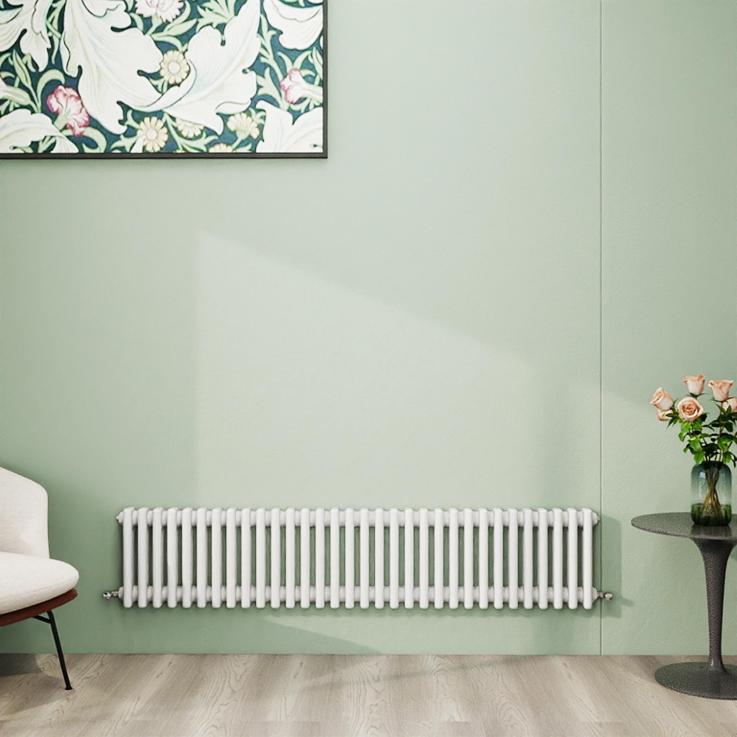 Simple Bathroom Column Radiators White 300×1460mm Horizontal Triple Traditional Cast Iron Style Interior Designer Radiator