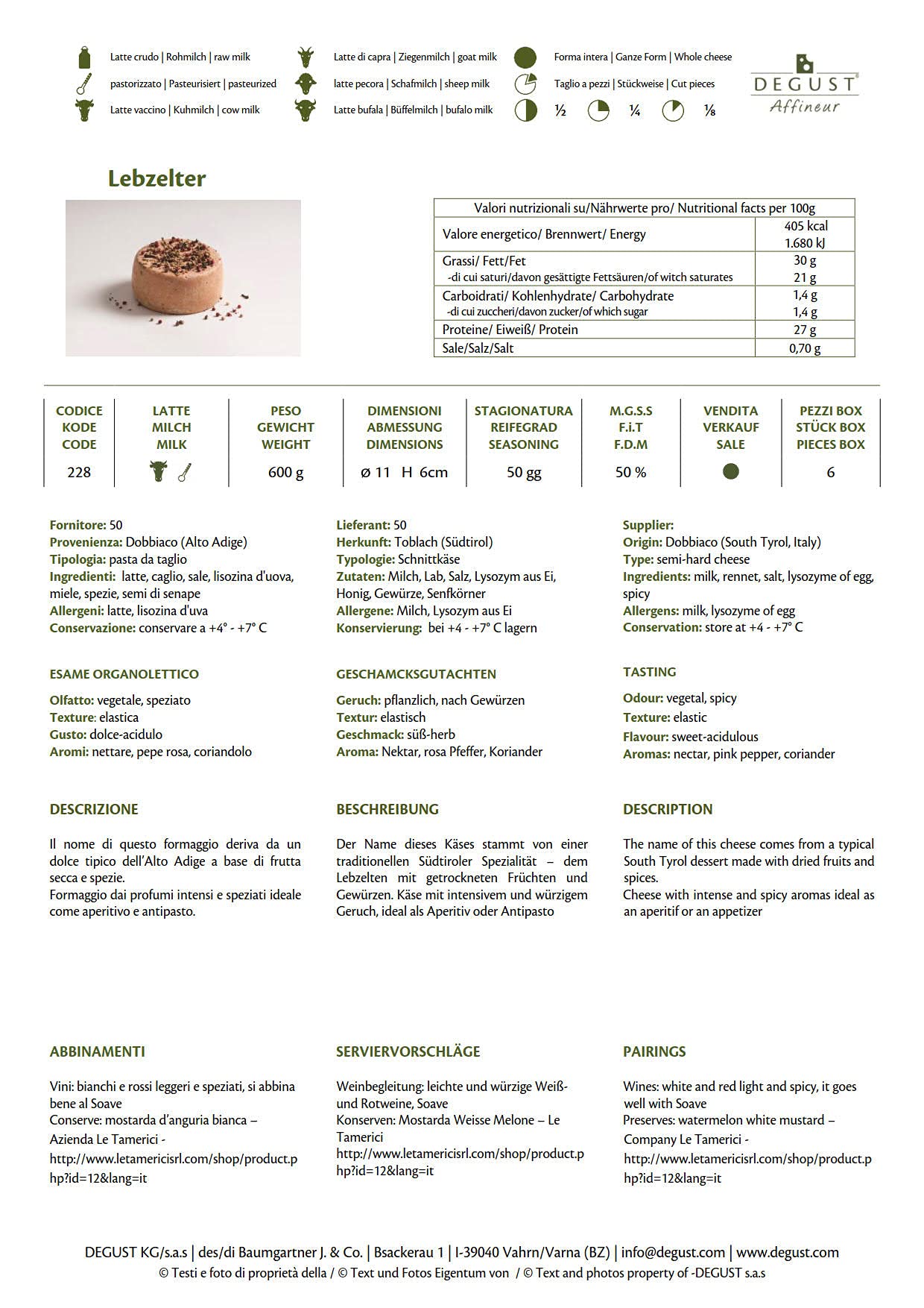 Lebzelter Formaggio DEGUST ca. 600 gr.