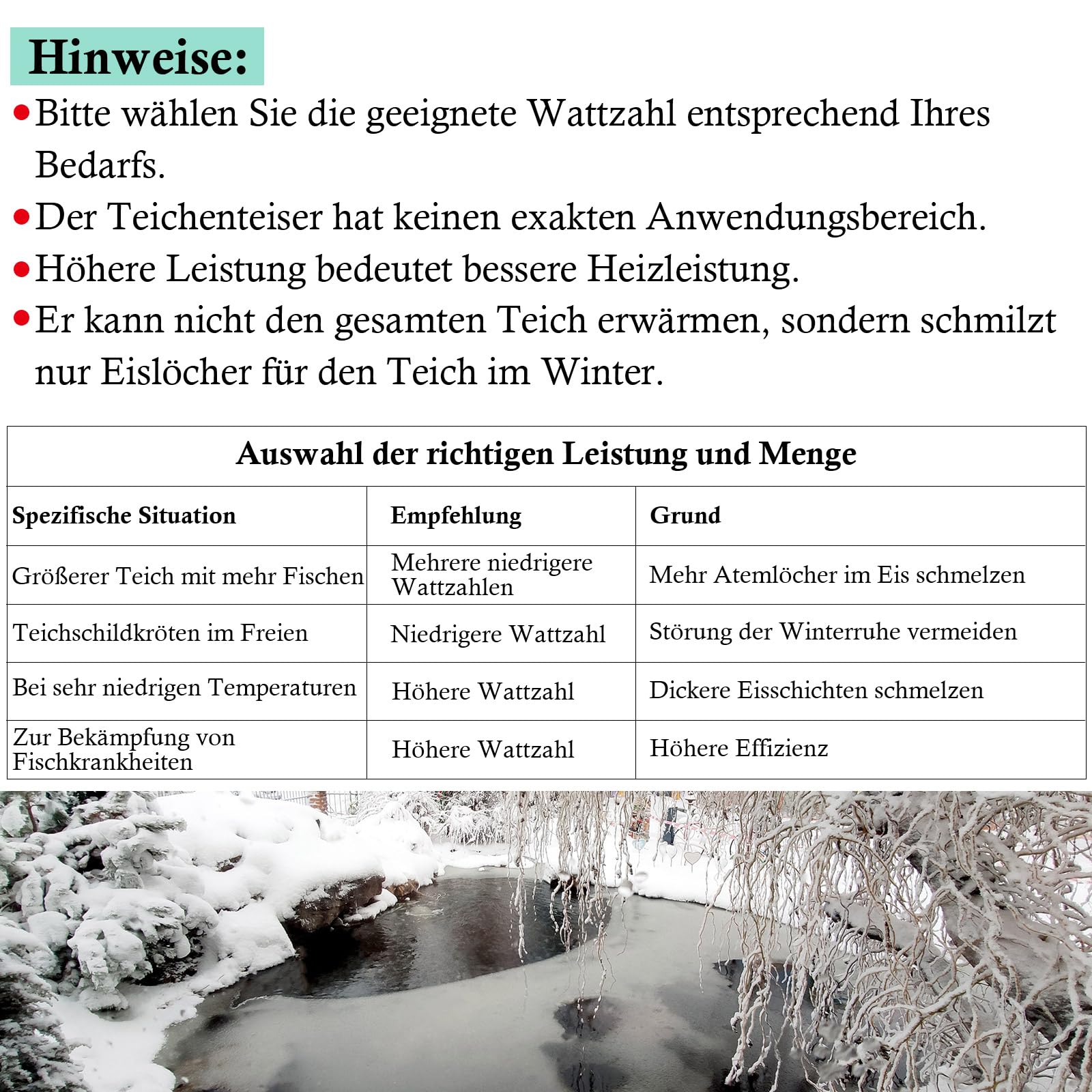 FEDOUR Teichheizung 150W - Eisfreihalter für Teiche, Koi-Teich, Gartenteichenteiser mit 5m Langem Kabel und Schwimmendem Schaumstoff
