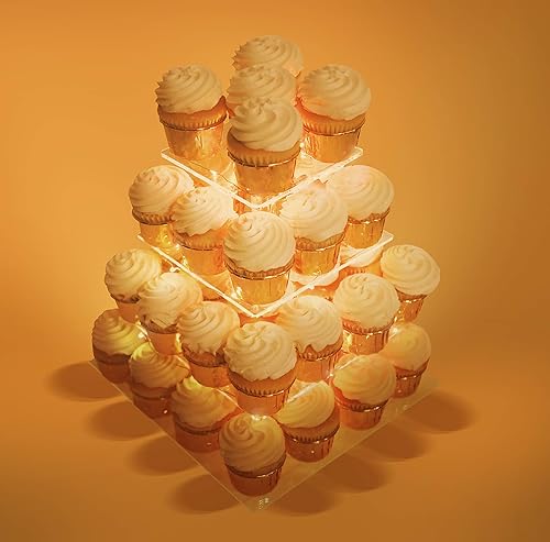 Miniatura 7 de Jusalpha Soporte cuadrado de 4 niveles para cupcakes, torre acrílica para cupcakes, ideal para bodas, fiestas de cumpleaños, decoración de barra de