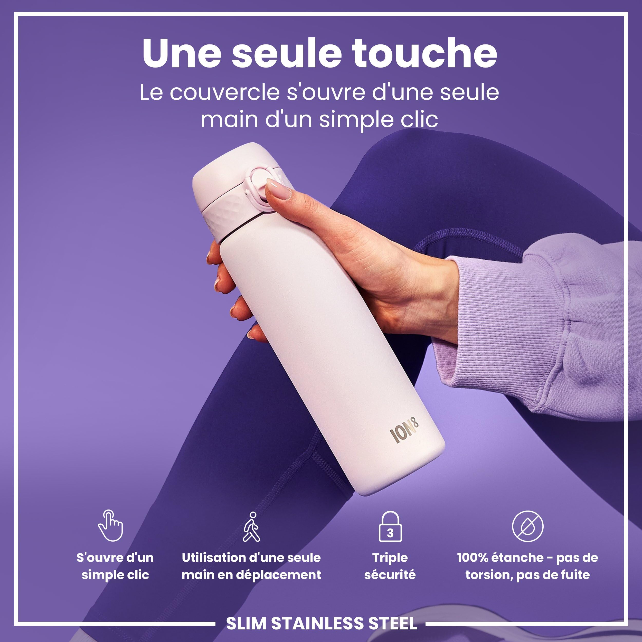 Gourde Inox Ion8 600 Ml Anti-Fuite – Motif 3D Réservoirs Tactile – Couvercle Hygienique Verrouillable – Poignée Intégrée – Lavable Au Lave-Vaisselle