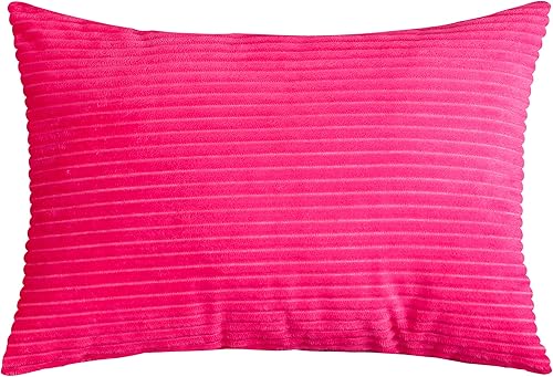 Miniatura 2 de TangDepot, Juego de 2 fundas de almohada decorativas de pana a rayas de terciopelo sólido a rayas (12 x 18 pulgadas, 2 piezas, color azul A05)