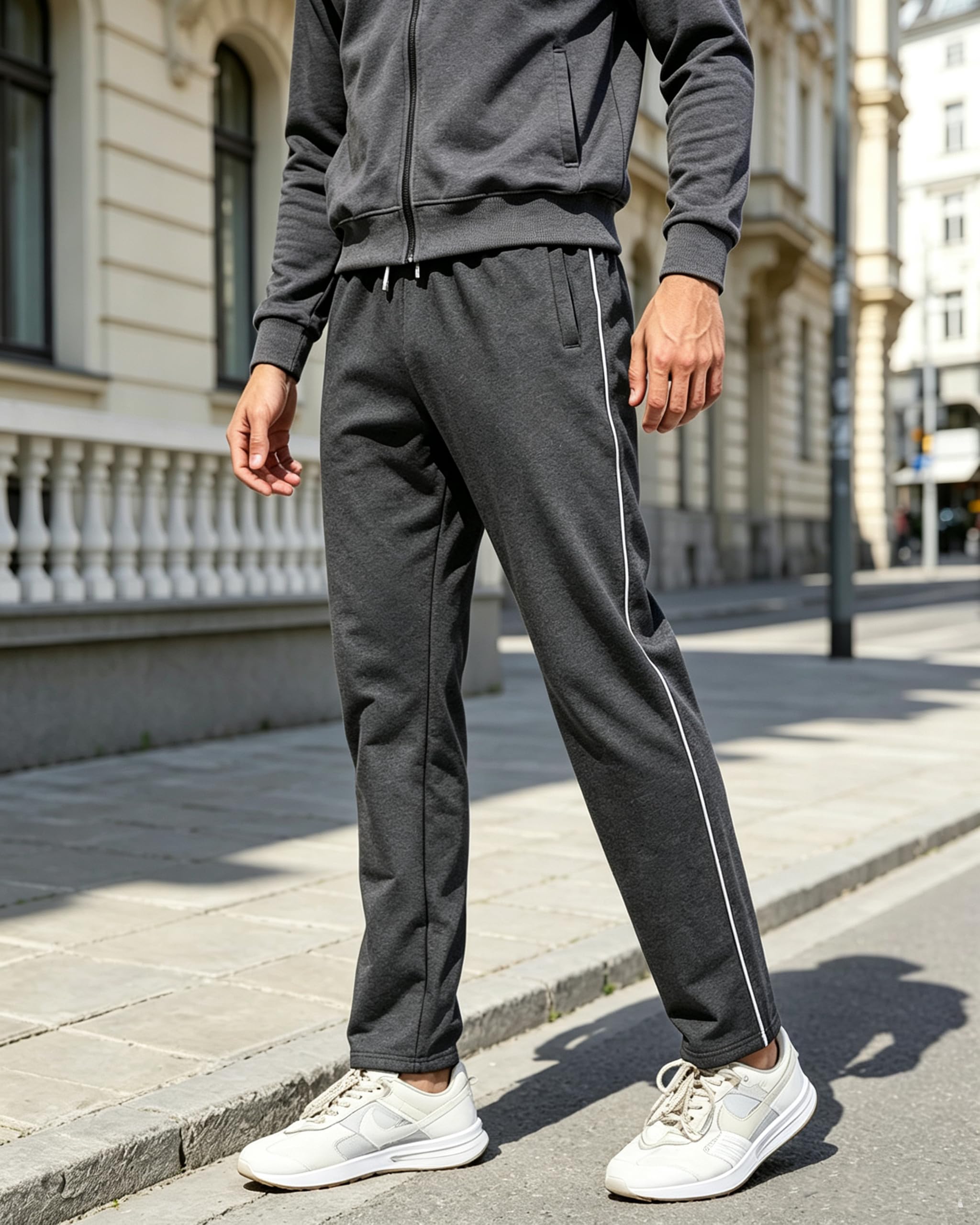 Jogginghose Herren Baumwolle mit 3 Reißverschlusstaschen | Sporthose Herren Lange Sweathose Atmungsaktiv Freizeithose Trainingshose mit Reißverschlusstaschen
