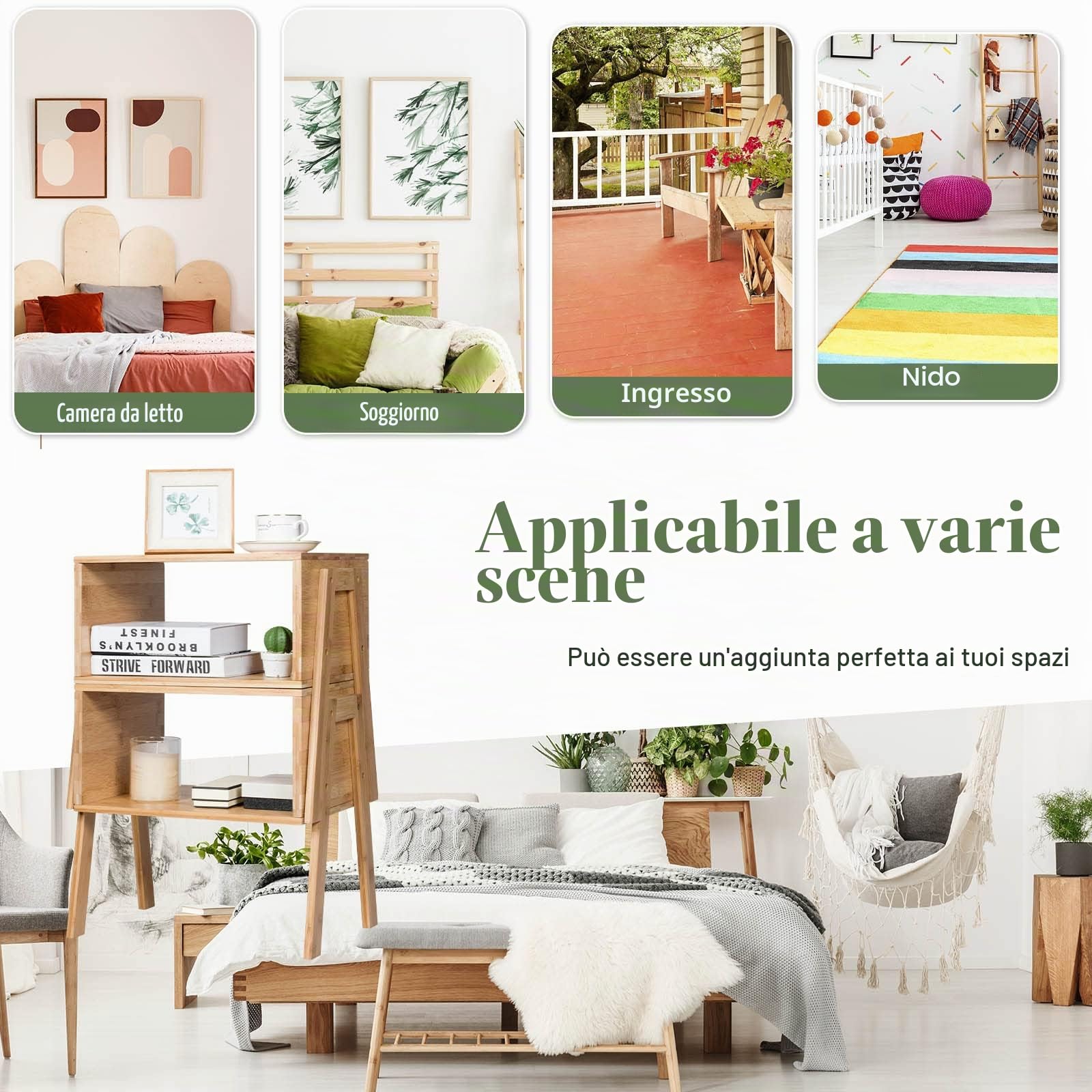 LIFEZEAL Set di 2 Comodini in Legno Massiccio di Bambù, Comò Impilabile, Tavolino Basso Laterale, Design Aperto, Moderno, per Salotto, Soggiorno, Camera da Letto, Peso Max 50 kg, 40x29x42 cm