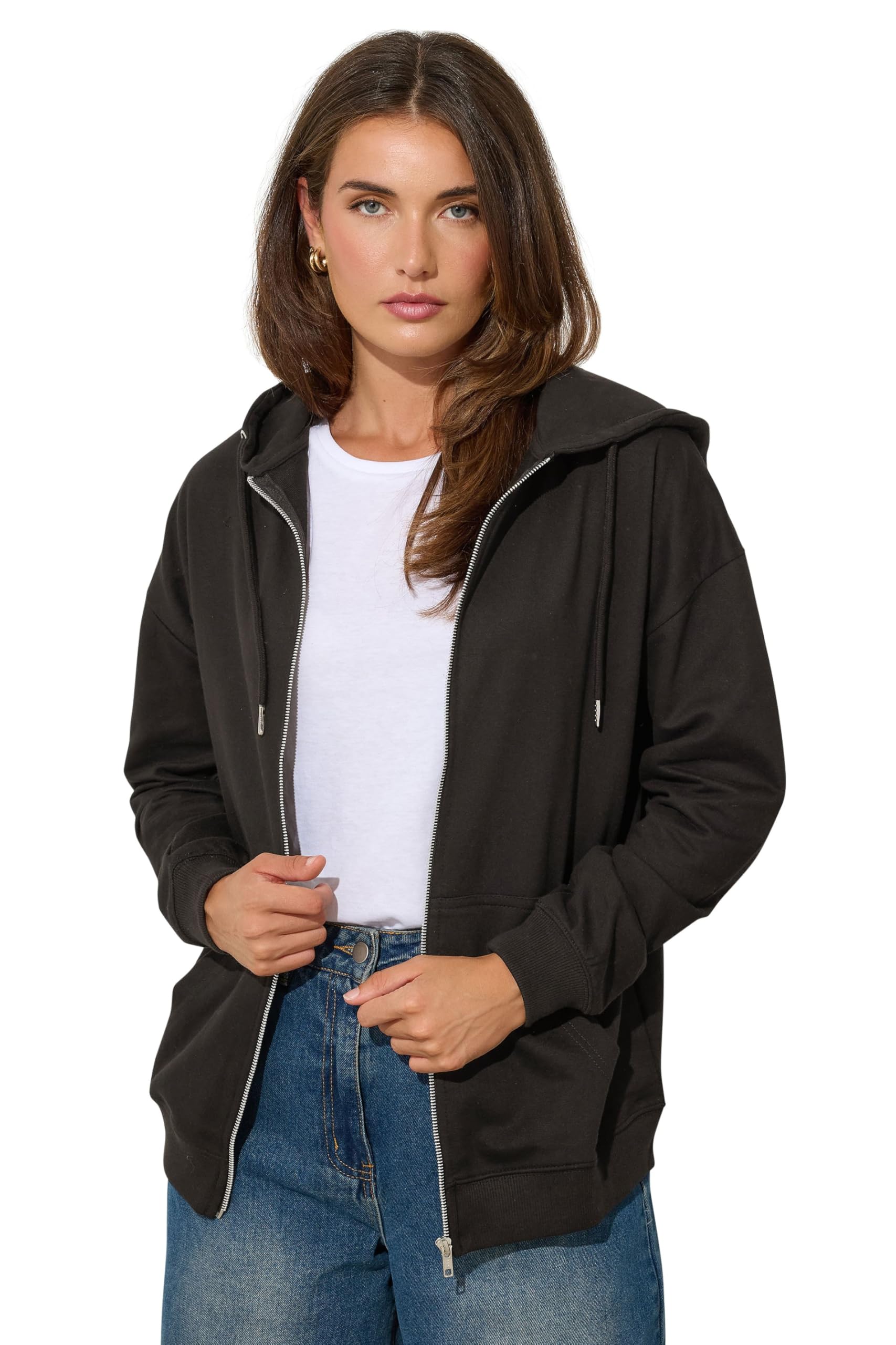 Long Tall Sally Women's Black - Lts Tall Zip Through Pocket Hoodie Size 10