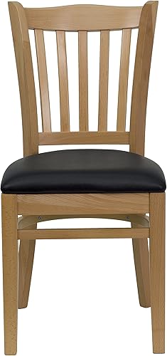 Miniatura 24 de EMMA + OLIVER Silla de madera de caoba con respaldo de listones verticales, asiento negro del vinilo Asiento de vinilo negro/marco de madera de
