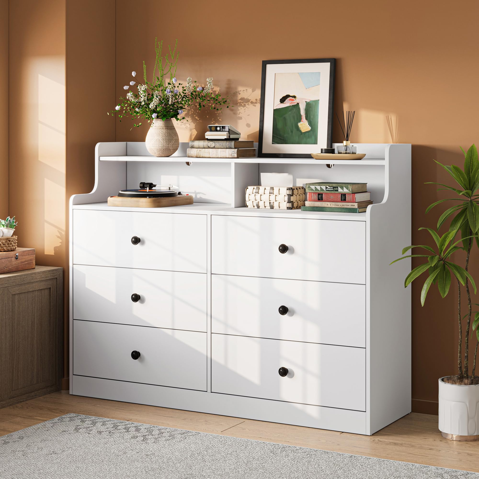 LINSY HOME Kommode mit 6 Schubladen, Weiß – Hochwertiger Schubladenschrank aus Holz, Wäschekommode fürs Schlafzimmer, Modernes Design, Maße: 133 × 102,8 × 39,8 cm | Hochwertiger Schubladenschrank aus Holz, Wäschekommode fürs Schlafzimmer, Modernes Design,
