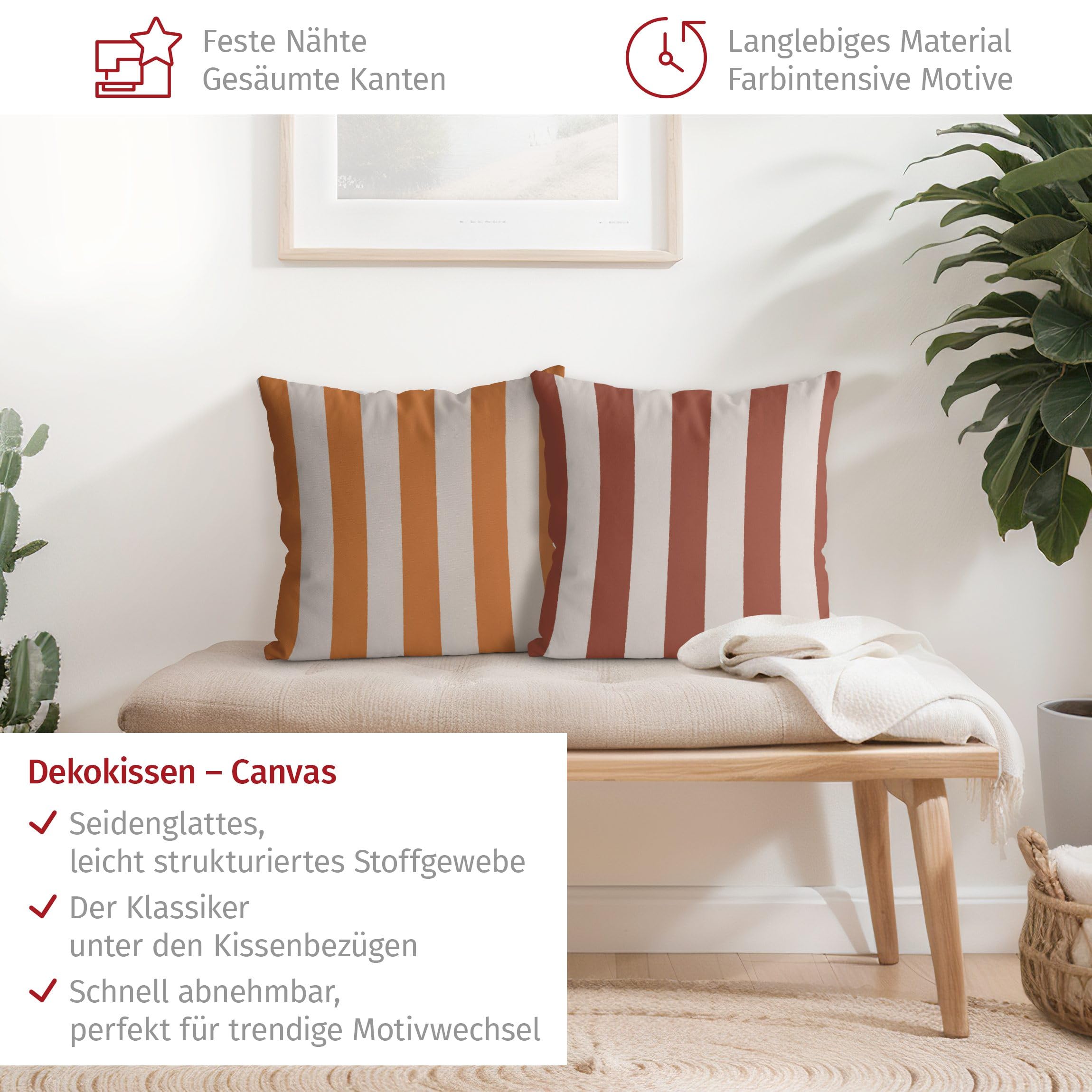 Deko Kissenhülle 2er Set drinnen/Indoor waschbar Sprüche ohne Füllung Zierkissen - Made in Germany - Streifen Bezug rot Sofakissen Abstrakt Indoor Sofa Bett 1273