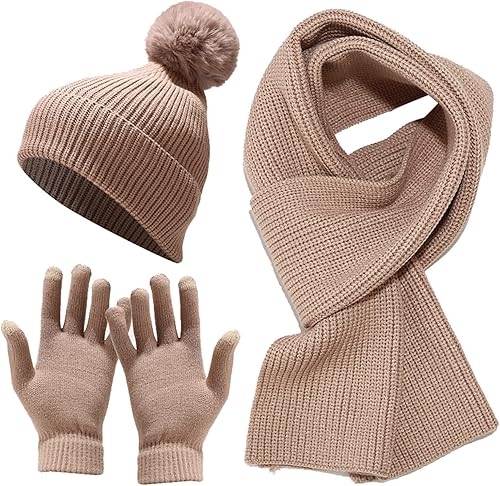 Conjunto de 3 piezas de gorro de invierno para hombres y mujeres bufanda y guantes a la moda de punto cable sombrero térmico bufanda larga guantes