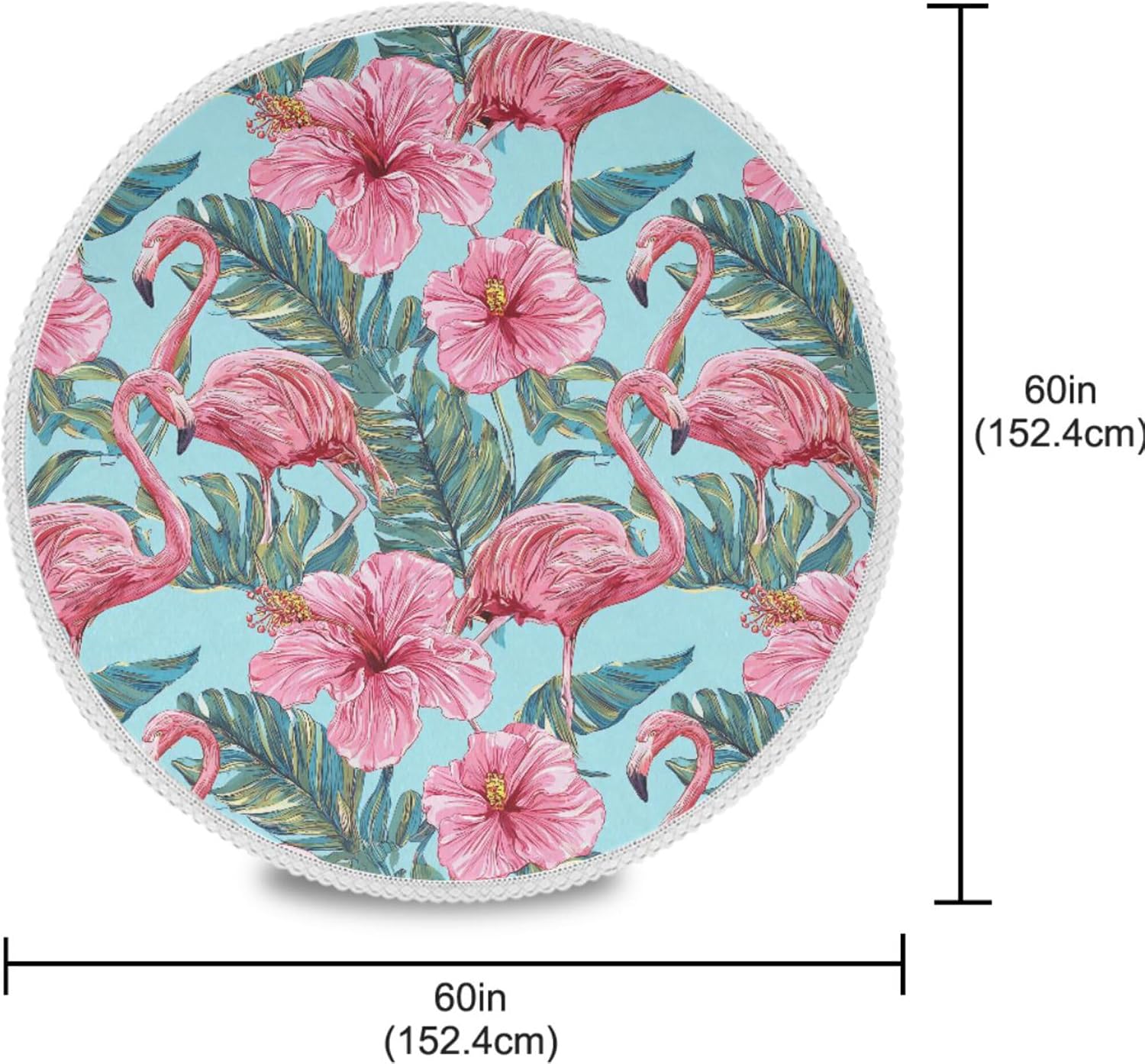 MNSRUU Round Tablecloth Pink Flamingo and Tropical Flowers On Blue Table Cover Round 60" Waterproof Table Protector for Outdoor Wedding Party Dining Room Table