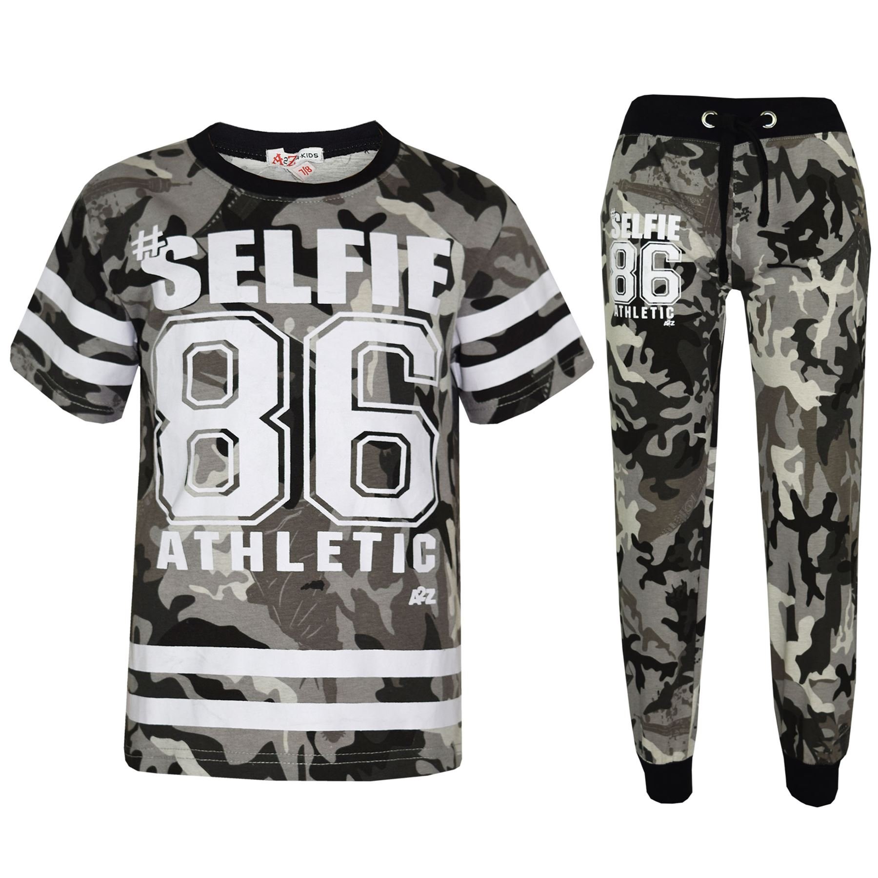 A2Z 4 Kids Boys Camouflage T Shirt and Trouser Set #Selfie 86 - Boys Selfie 86 Set Camo Charcoal 13