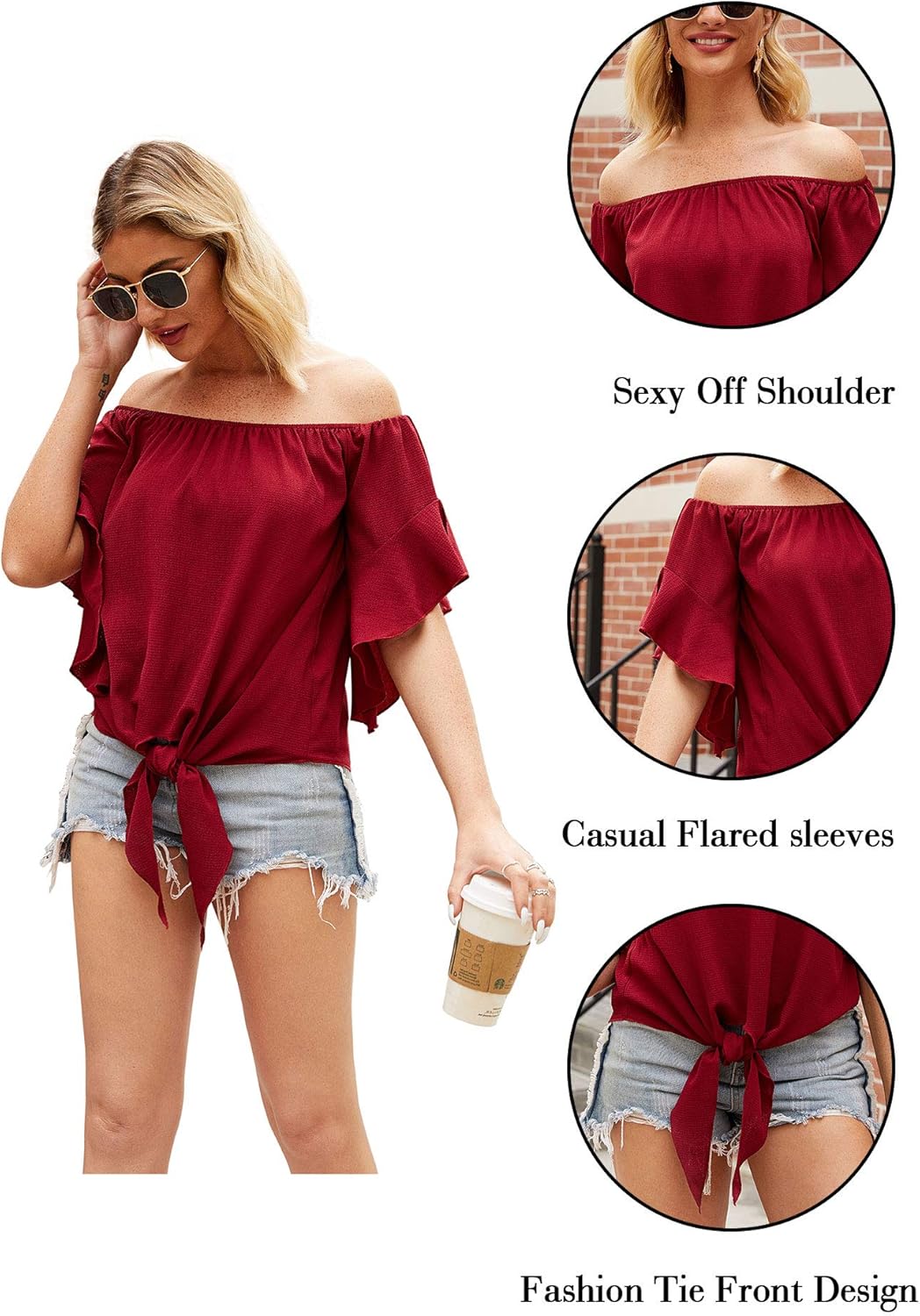Hibluco Womens Off Shoulder Tops Sexy Floral Print Crop Tops Summer Blouses T-Shirt - Image 4