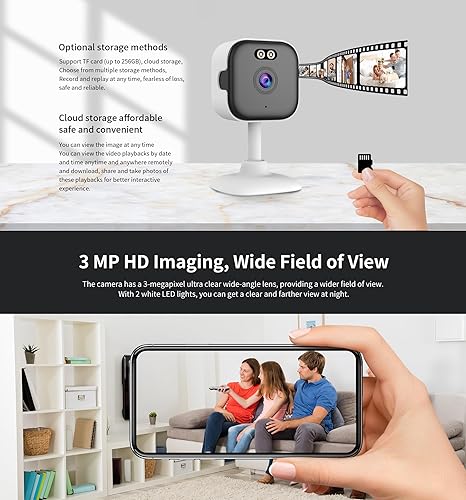 Miniatura 4 de EVERSECU Cámara WiFi de 5 Ghz 2K, cámaras de seguridad para el hogar para bebéancianoperromascota con aplicación de teléfono, almacenamiento de