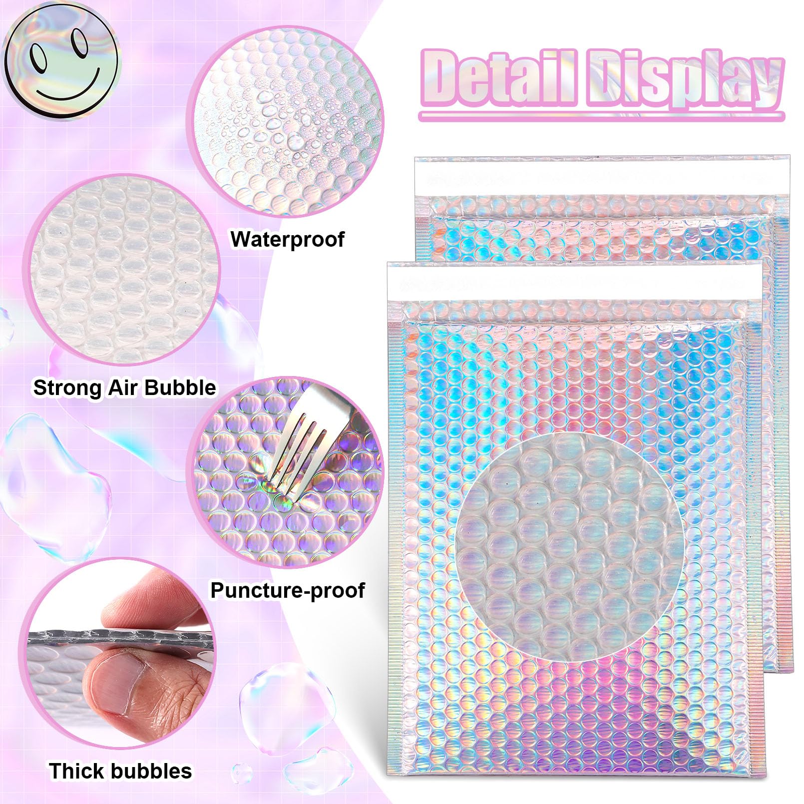 50 sobres metálicos de burbujas, sobres holográficos de burbujas de 6 x 10 pulgadas, bolsas de envío impermeables autoselladas, sobres acolchados de polietileno para embalaje de correo,