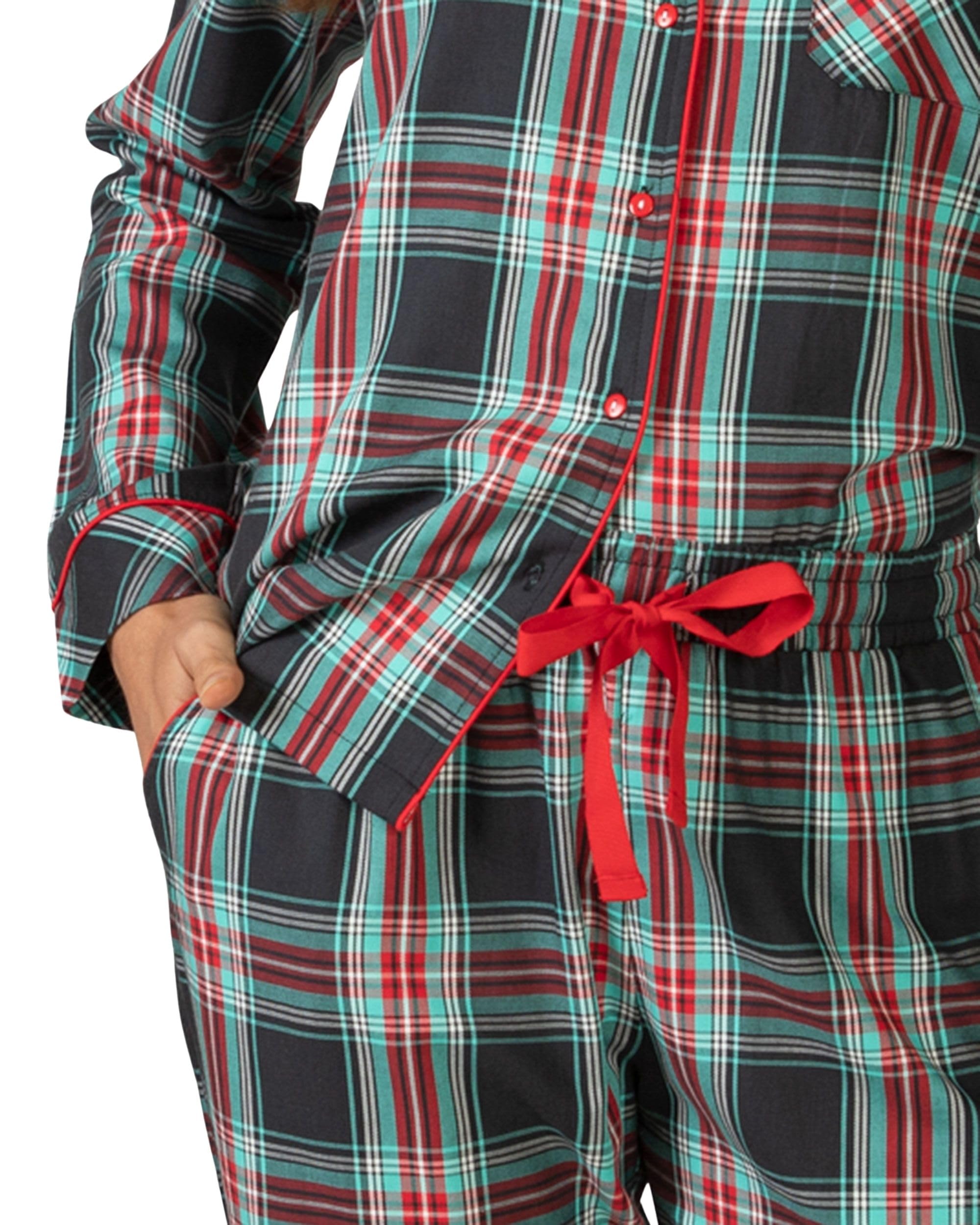 MASSANA Pijama de Invierno para Mujer P751210, Conjunto de Cuadros Negro, Rojo y Verde, Manga Larga, 50% Algodón 50% Viscosa