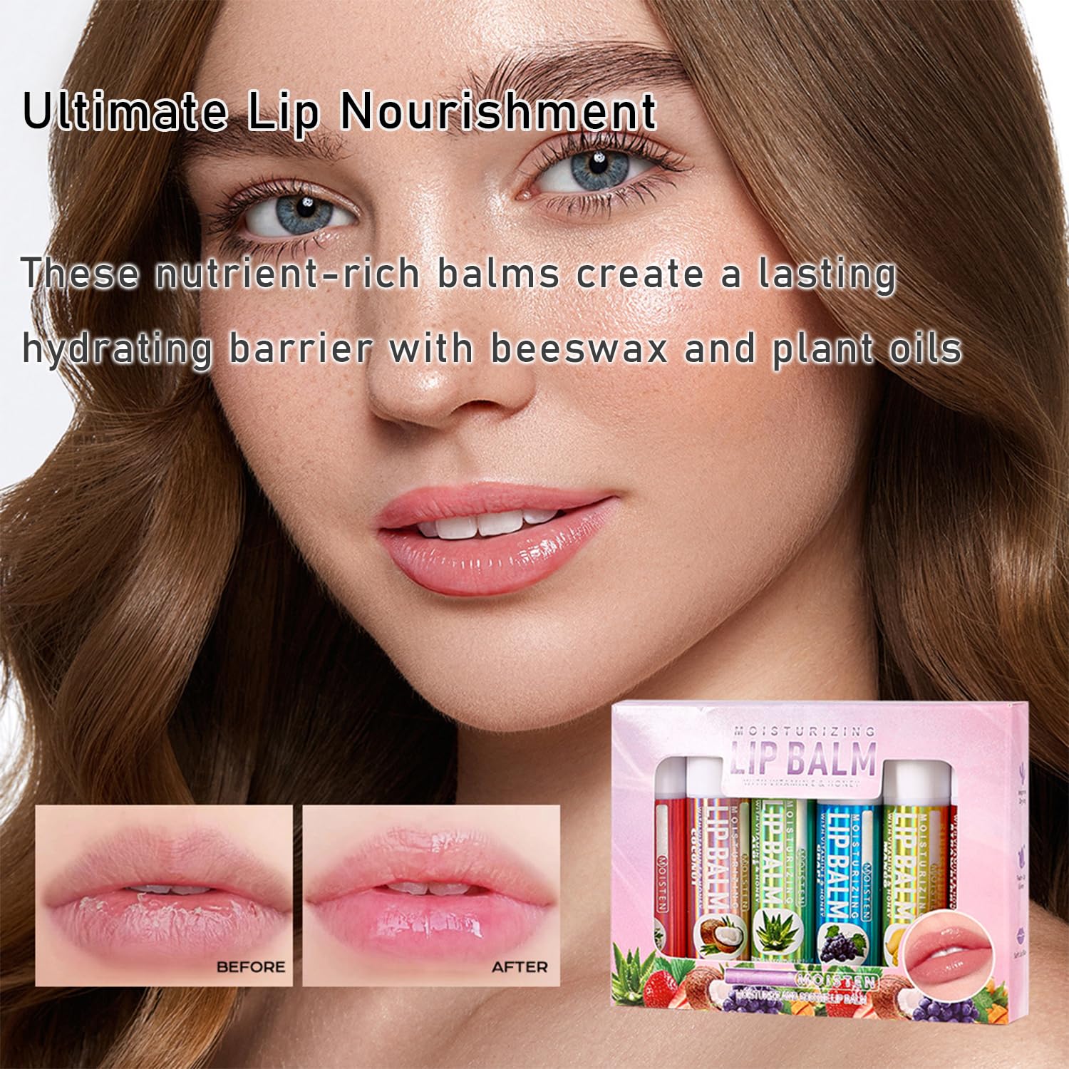 6 Pack Fruit Lip Balm Set - Vitamin E Enriched Moisturizing Lip Care with Natural Honey, Aloe Vera & Coconut Oil, Assorted Flavors for Soft Lips & Perfect Lip Primer