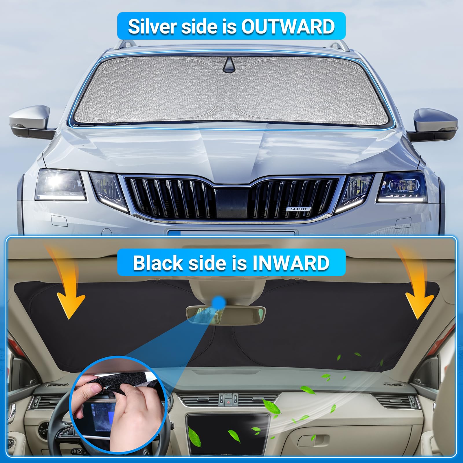XCBYT Sonnenschutz Auto Frontscheibe für Skoda Octavia 2018-2024, Verdickt Sonnenblende Frontscheibenabdeckung, Faltbare Windschutzscheibe Abdeckung, UV-Schutz