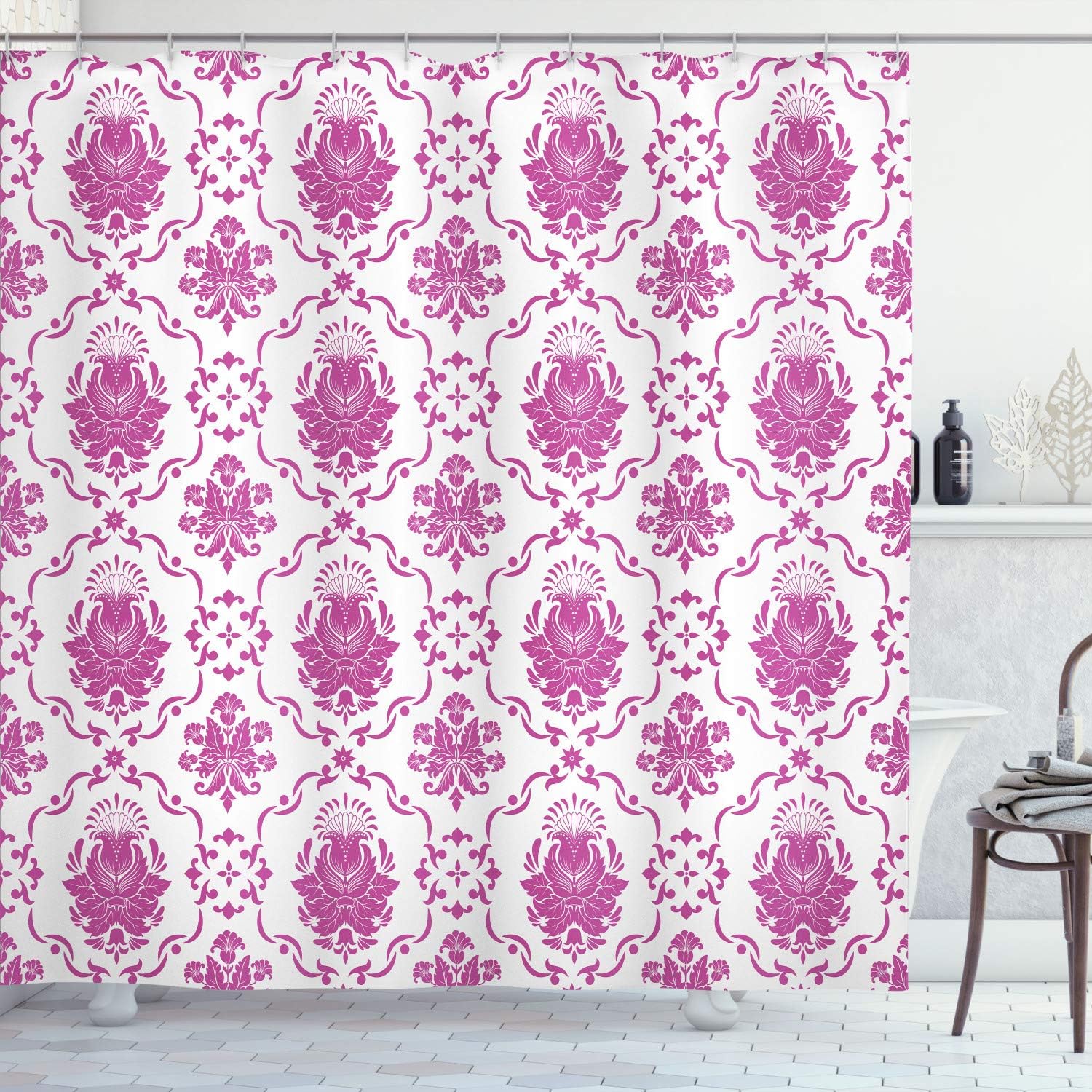 Ambesonne Floral Shower Curtain, Classic Victorian Floral Patterns Tulips Nostalgic Romantic Modern in Vintage Style, Cloth Fabric Bathroom Decor Set with Hooks, 70" Long, Army Green