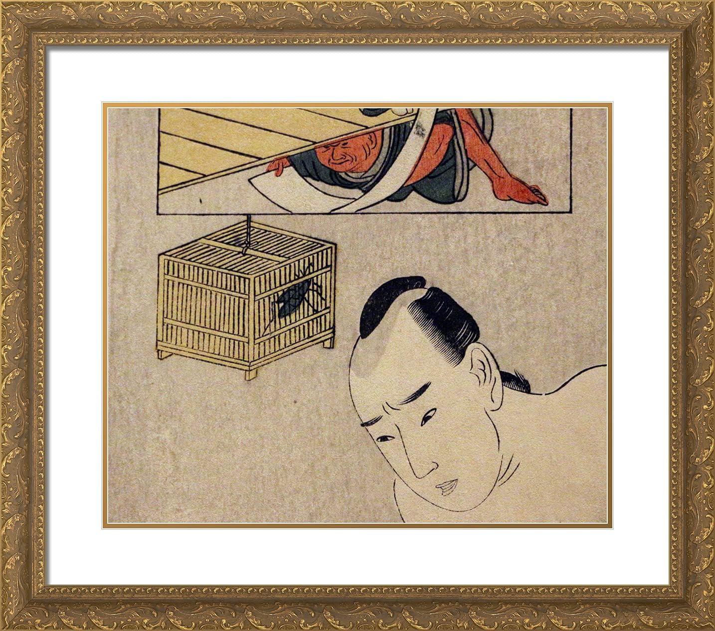 ArtDirect Utamaro, Kitagawa 23x20 Gold Ornate Framed Art Print with Double Matting Titled: Warehouse Series of Loyal Sellers, Detail III
