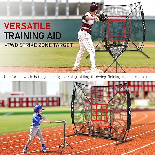 Miniatura 6 de Red de béisbol de 7 x 7 pies para batear, lanzar bateo, red de lanzamiento de sóftbol con zona de ataque, camiseta, organizador de bolas, red de