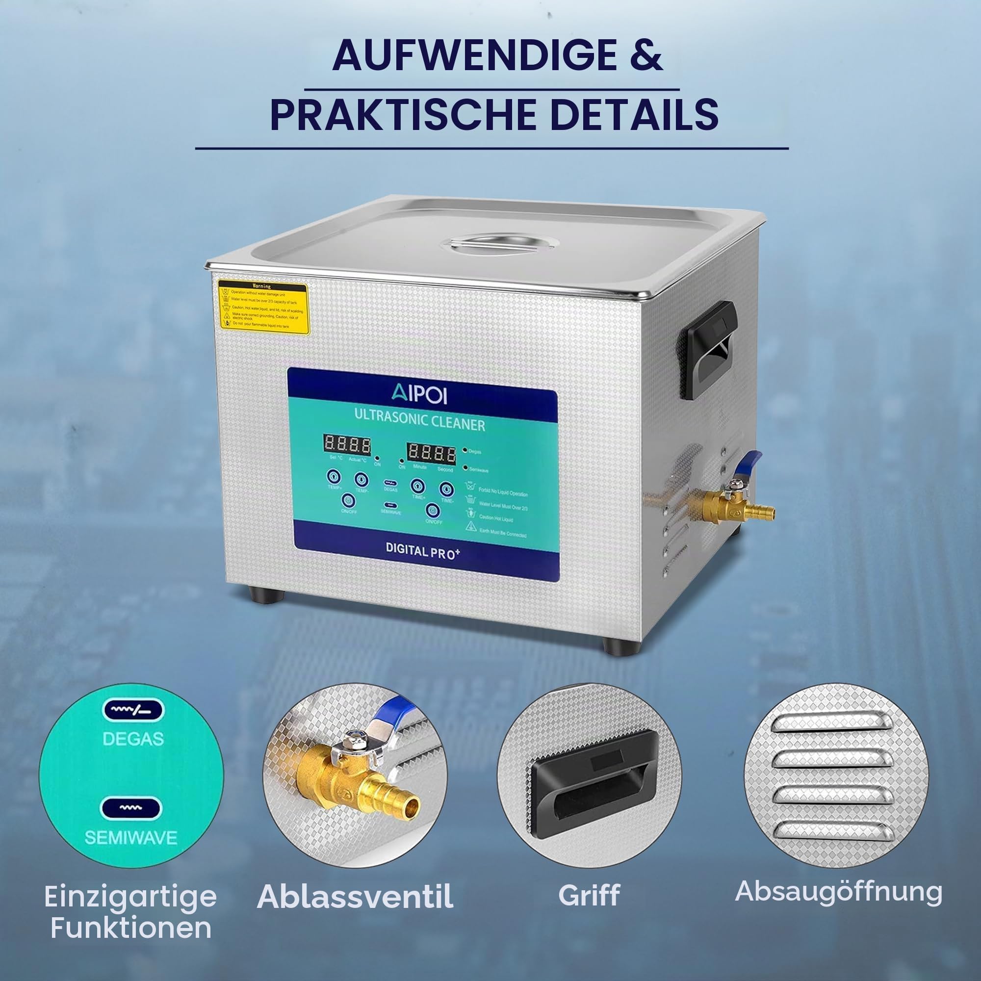 Ultraschallreinigungsgerät 15L, Edelstahl Ultraschallreiniger mit Heizung, 360W Ultraschallbad zum Reinigen für Vergaser, Metallteile, Fahrrad- und Autoteile, Leiterplatte, Laborwerkzeuge usw