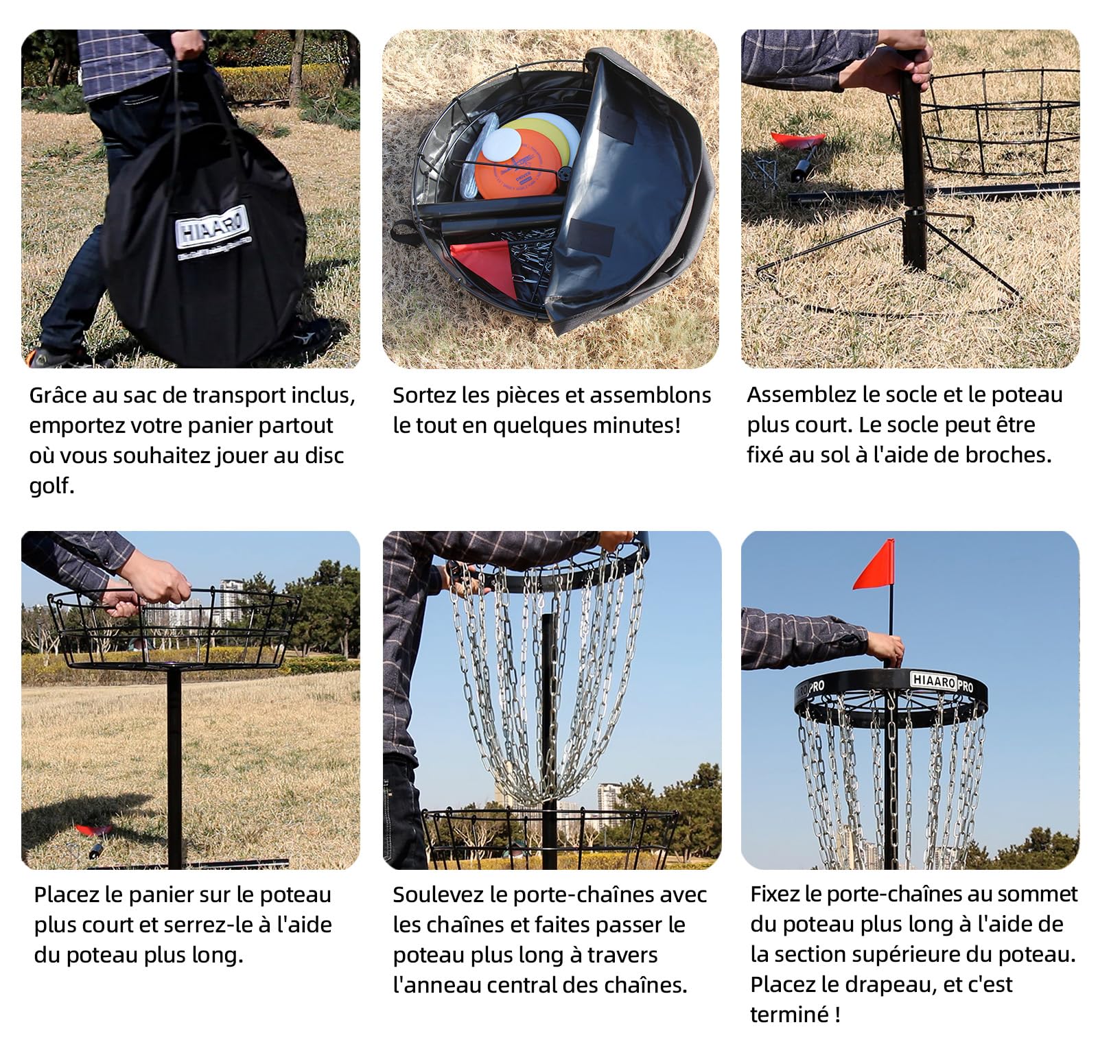 Panier de Disc Golf HIAARO Pro approuvé par la PDGA, Cible de Disc Golf Portable avec 24 chaînes Robustes, Ensemble de Panier Professionnel avec Sac de Transport et 3 disques
