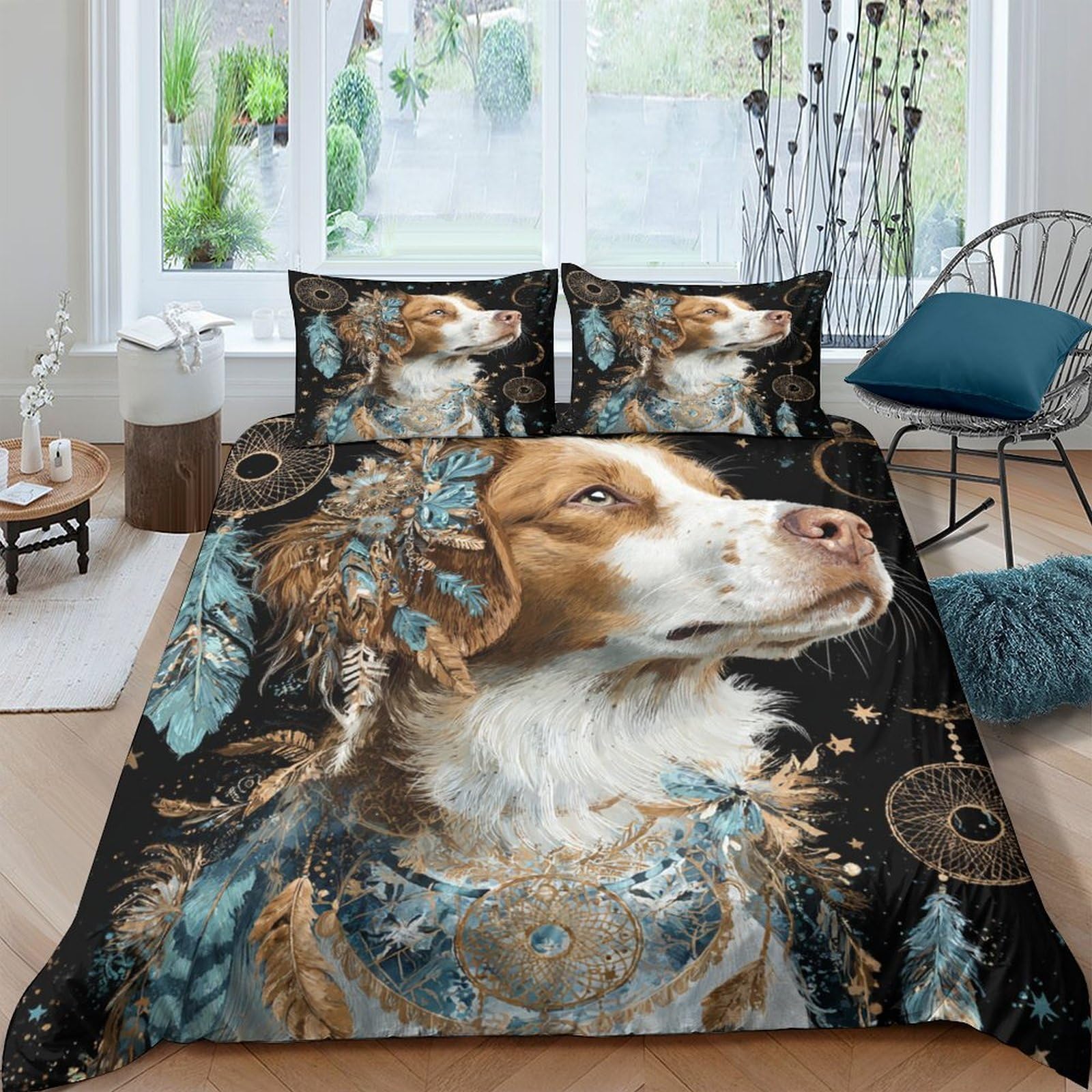 Ctjqhvkz Style-9 3D Printed Artistic Dog Portrait Fitted Sheet Microfiber Soft Breathable Blue Abstract Bed Cover For Bedroom Home Decor Single（135X200cm）