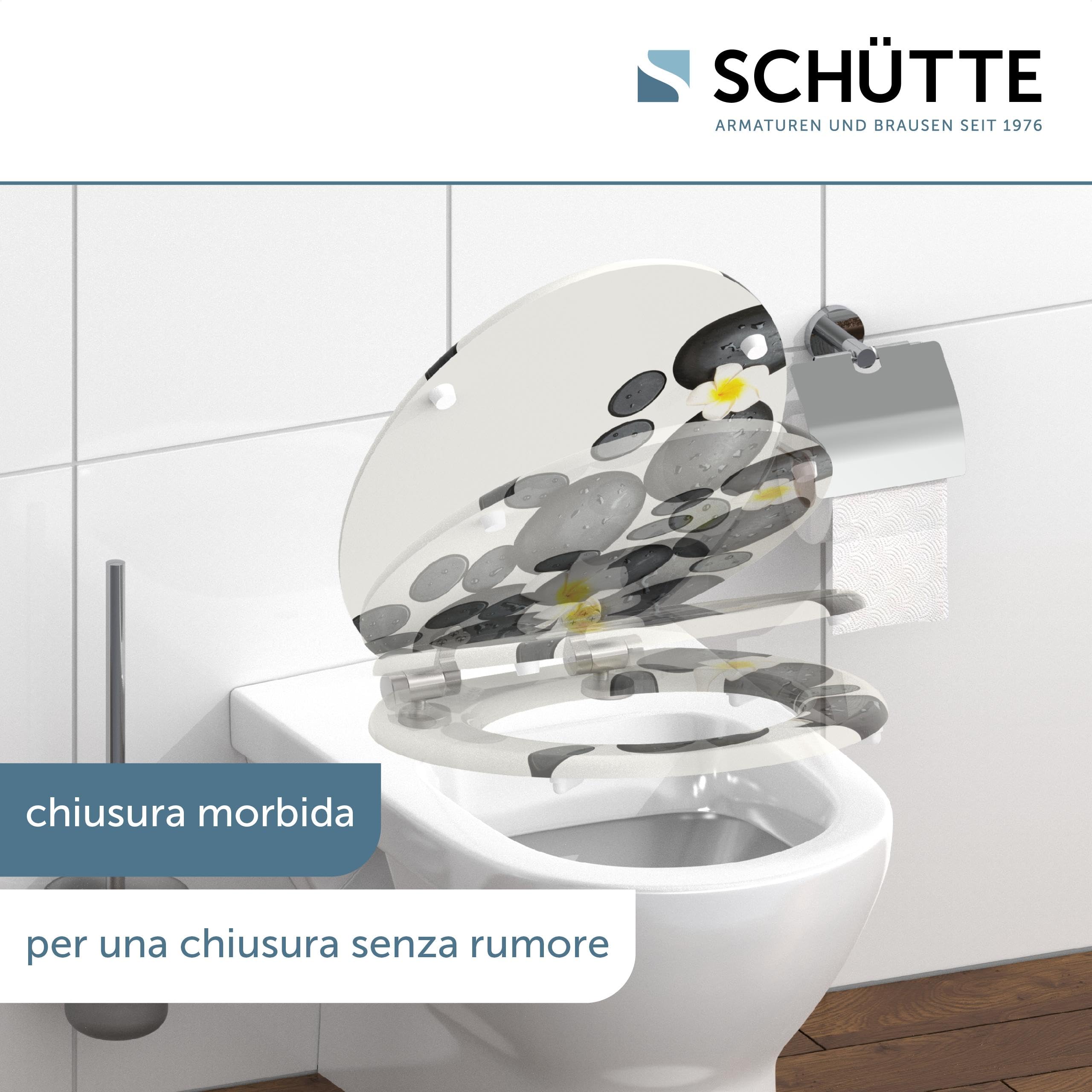 SCHÜTTE Tavoletta WC chiusura ammortizzata legno | Copriwater universali globo | Coperchio Water MDF | Sedile WC Universale | Asse Water | Fino a 250 kg | STONES