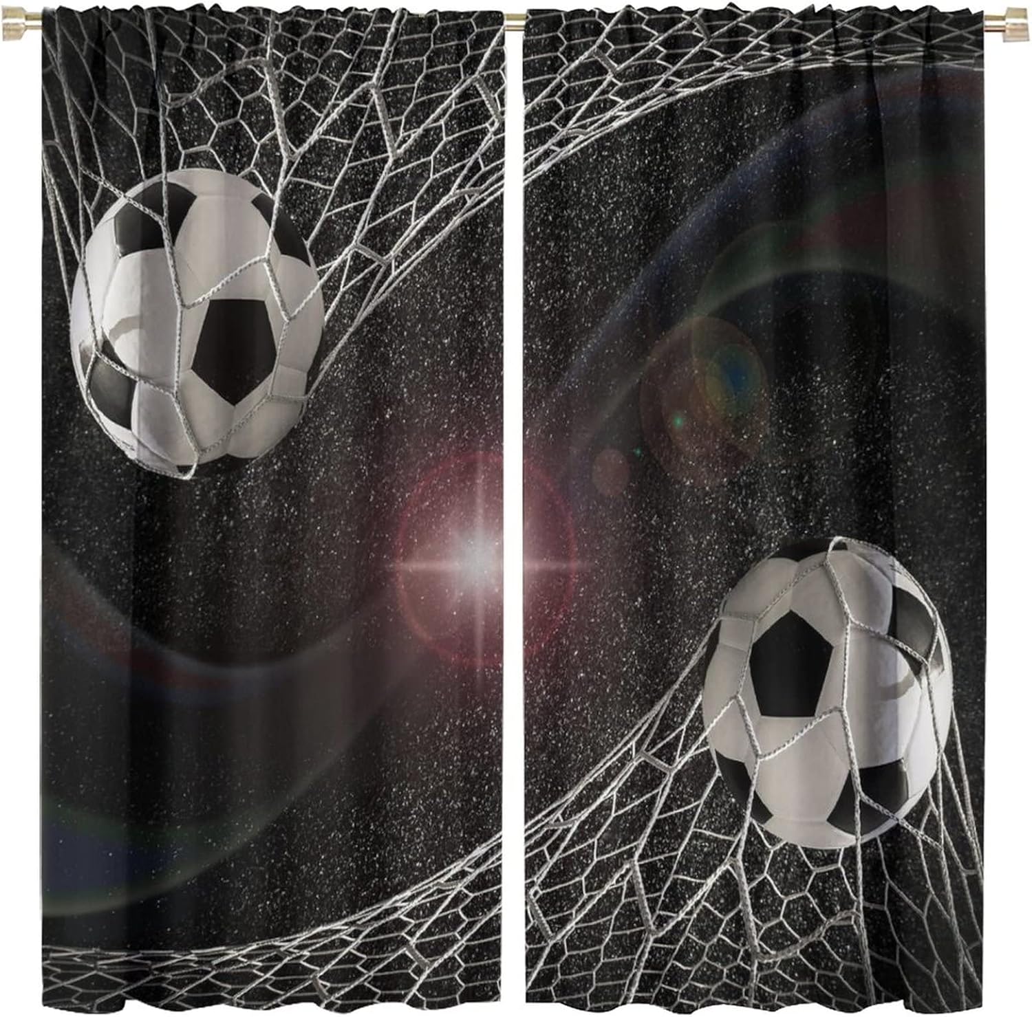 Sports Soccer Blackout Window Curtains, Soccer Balls Goal Match Success Concept in The Outer Space Winner Glory Theme, for Kids Boys Girls Teens Bedroom Living Room 21(W)*54(L) 2 Panels