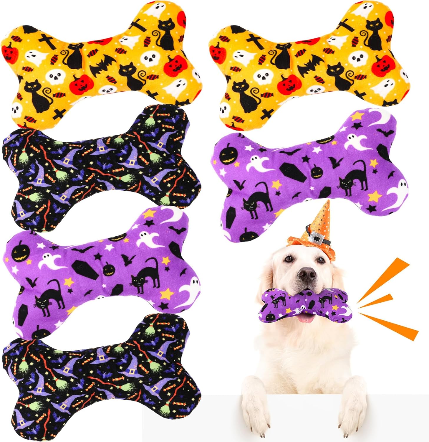 6 Pack Christmas Dog Squeaky Bone Toys Plush Interactive Dog Pets Birthday Bone Shape Stuffed Chew Toys for Puppy Small Medium Large Squeak Toss Play