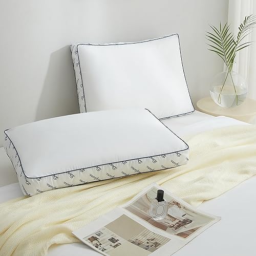Dearfoams Almohadas de cama con fuelle de 3 pulgadas, tamaño estándarqueen, 20 x 28 pulgadas, color blanco, 2 unidades