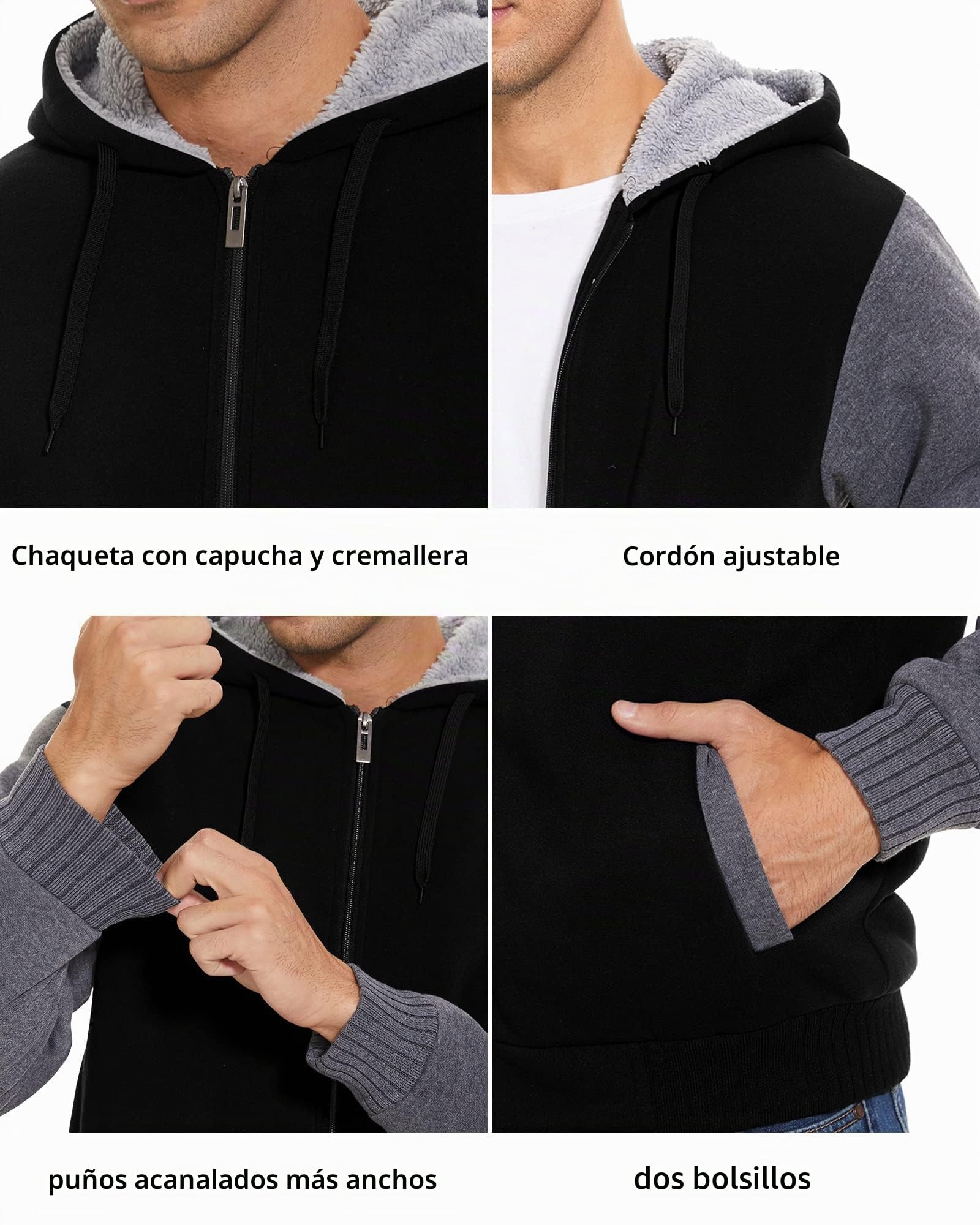 LLdress Sudadera con Capucha para Hombre Sudadera con Cremallera y Forro Polar Chaqueta CáLida de Invierno con Bolsillos