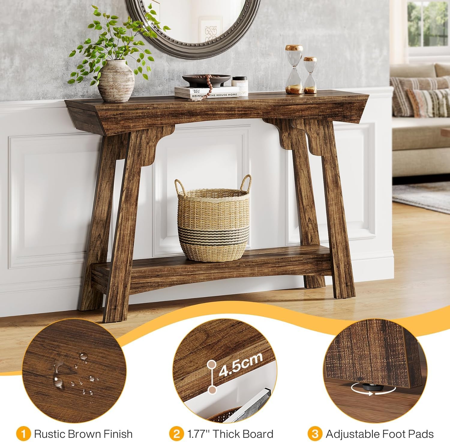 Lailang 105cm Consolle Ingresso, Mobile Corridoio Stretto E Lungo, Mobiletto Ingresso Salvaspazio, Consolle Legno, Mobile Dietro Divano, 105 x 30 x 85 cm, Marrone Rustico