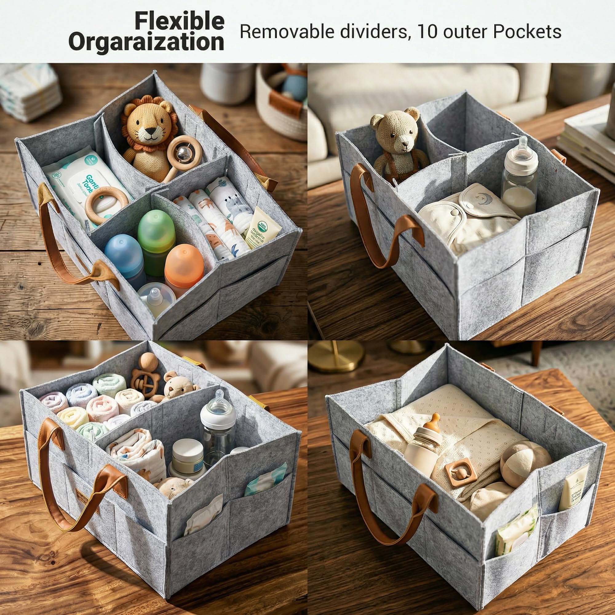 BAYBEE Tidy Stylish & Modern Diaper Bag for Mothers for Travel | Large Capacity Storage Diaper Bag | Strong & Sturdy Baby Organizer Storage | Portable Diapers Caddy Organizer (Light Grey) 3