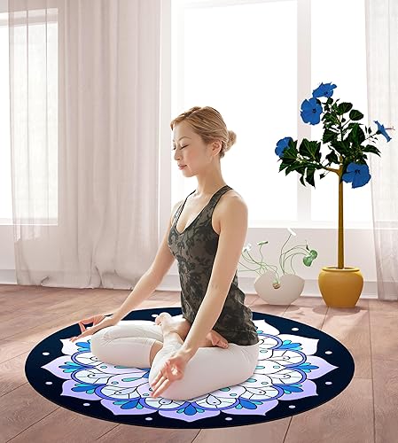 Miniatura 6 de nuveti Tapete de meditación grande redondo para yoga, pilates, 0.138 in de grosor, base de goma natural de árbol antideslizante, agarre extragrueso.
