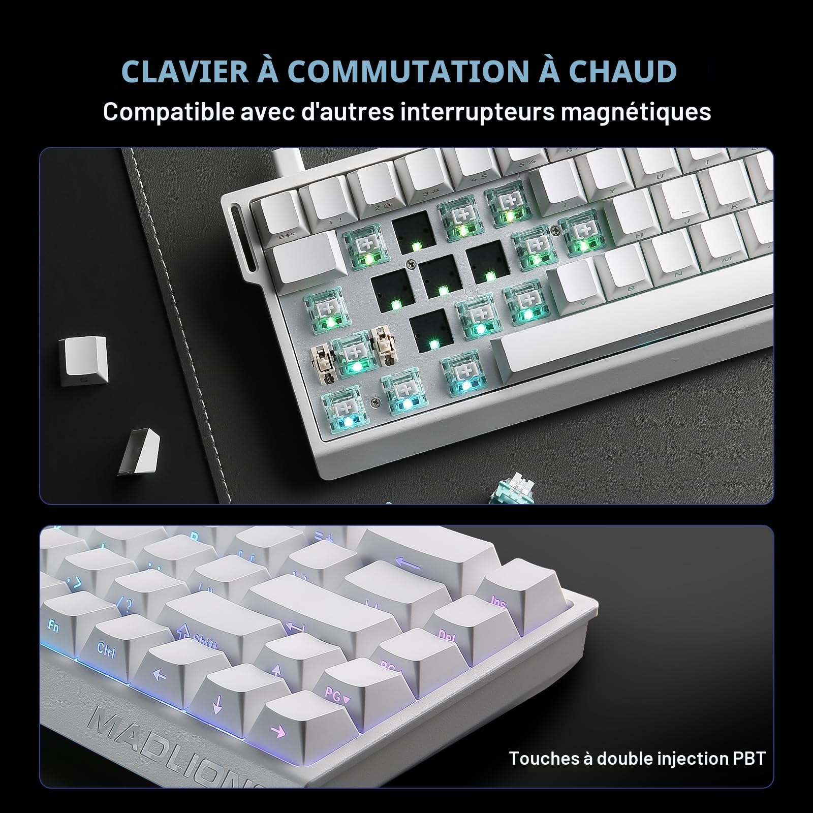 YUNZII MAD68 HE Clavier Mécanique Gaming, Clavier Filaire 60% avec Commutateurs Magnétiques à Effet Hall, Rapid Trigger 8000Hz, Hot Swap, RGB, Capuchons en PBT (White, Magnetic Switch)