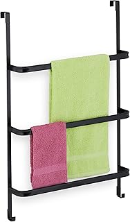 Relaxdays Door Towel Rail No Drilling Required 3 Bars & 2 Hooks H x W x D: 85 x 54.5 x 15 cm Bath Towel Rail Steel Black