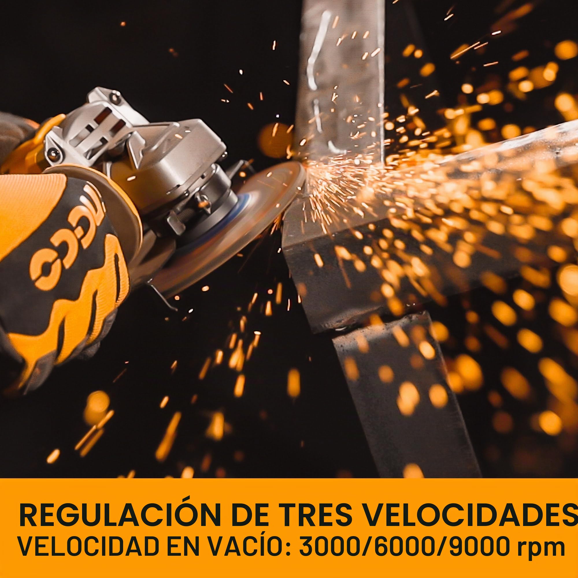 INGCO Amoladora angular inalámbrica de 20 V (producto solo) 115 mm, 1000 W, motor sin escobillas, variable de 3 velocidades, 3000/6000/9000 rpm para cortar, pulir y afilar CAGLI27153