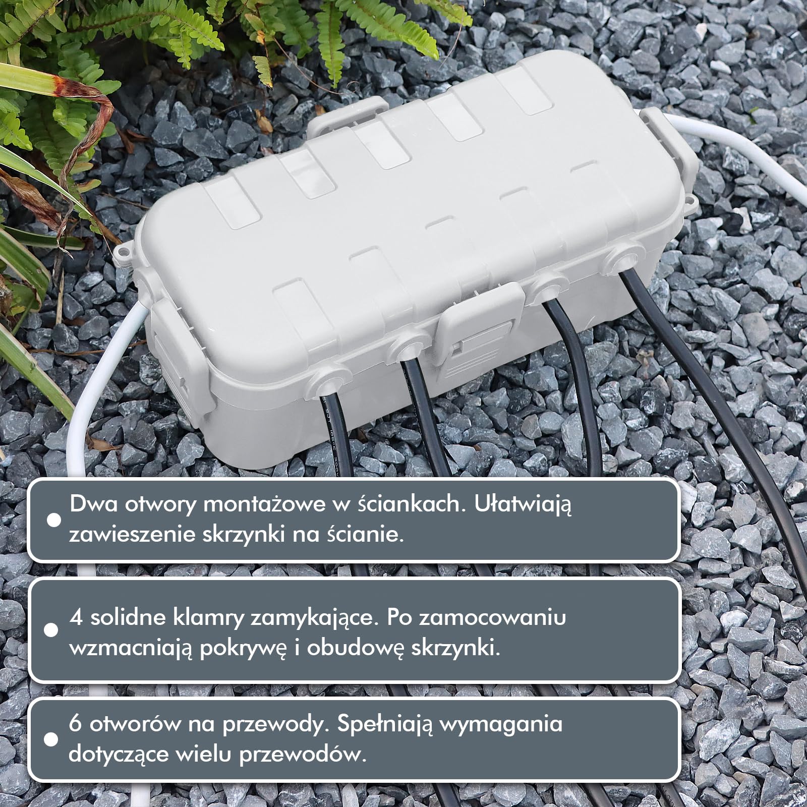 Wodoodporne pudełko Restmo do użytku na zewnątrz (29 x 13,2 x 10 cm), odporna na warunki atmosferyczne skrzynka elektryczna IP54 na przedłużacz z wieloma wtyczkami, ochrona gniazdka, wtyczki, lampki
