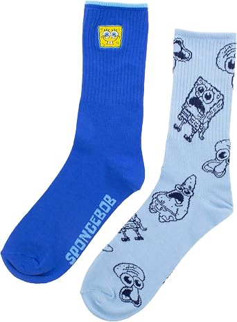 Hyp SpongeBob SquarePants Big Eyes Embroidered 2-Pack Athletic Crew Socks