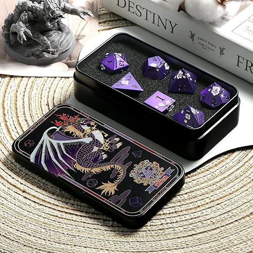 Miniatura 239 de DNDND - Juego de dados de metal para D&D, 7 dados DND verdes con caja de metal para juegos de rol como Dungeons and Dragons y juegos de mesa verde