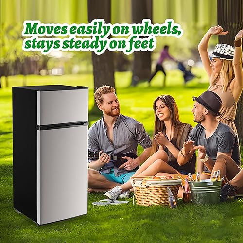 Miniatura 5 de DEMULELR - Refrigerador de 4.5 pies cúbicos con congelador de dos puertas con estantes de vidrio extraíbles, cajón para verduras y espacio extra