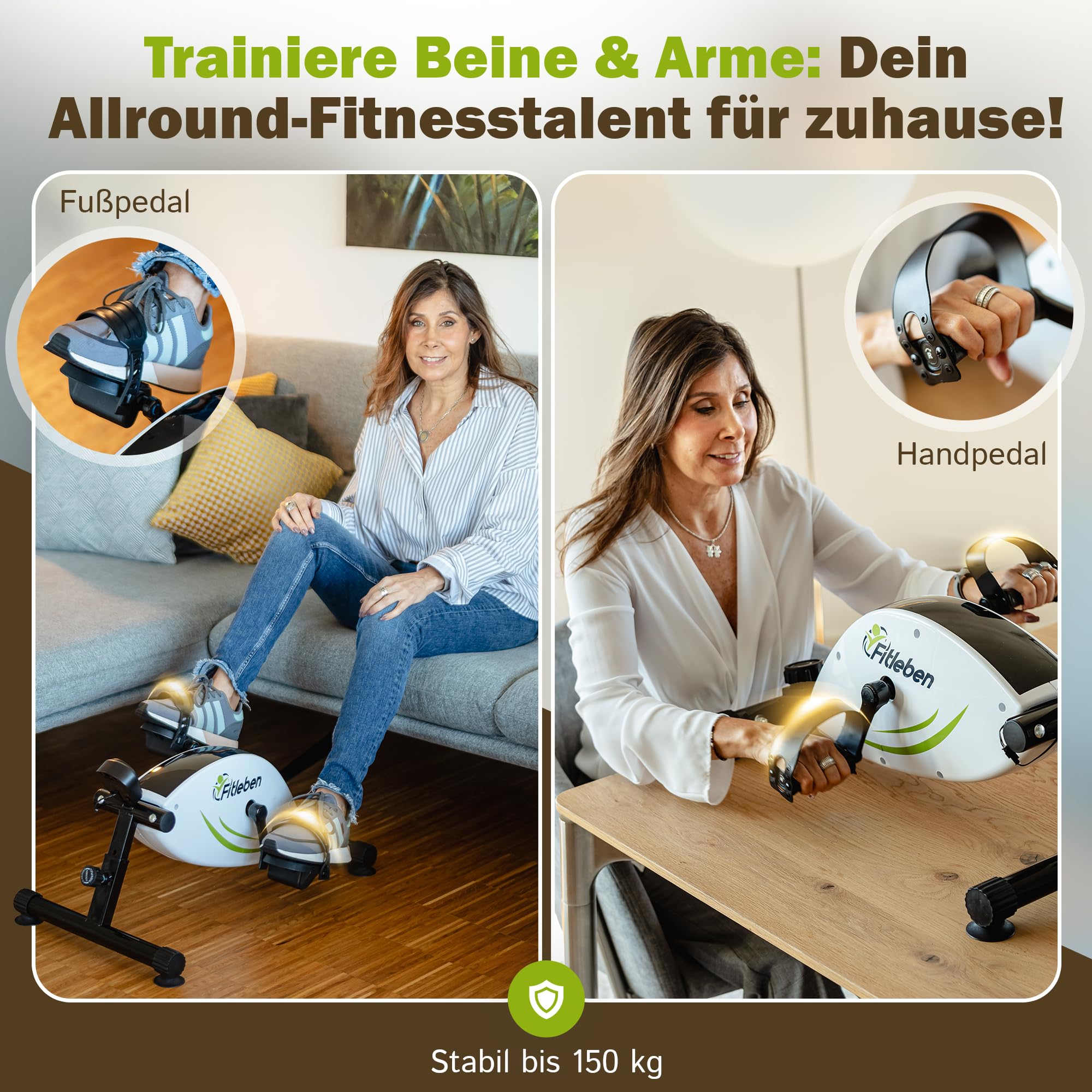 Wohltritt Pedaltrainer für Senioren höhenverstellbarer Heimtrainer gelenkschonender Armtrainer Beintrainer Tischfahrrad Deskbike