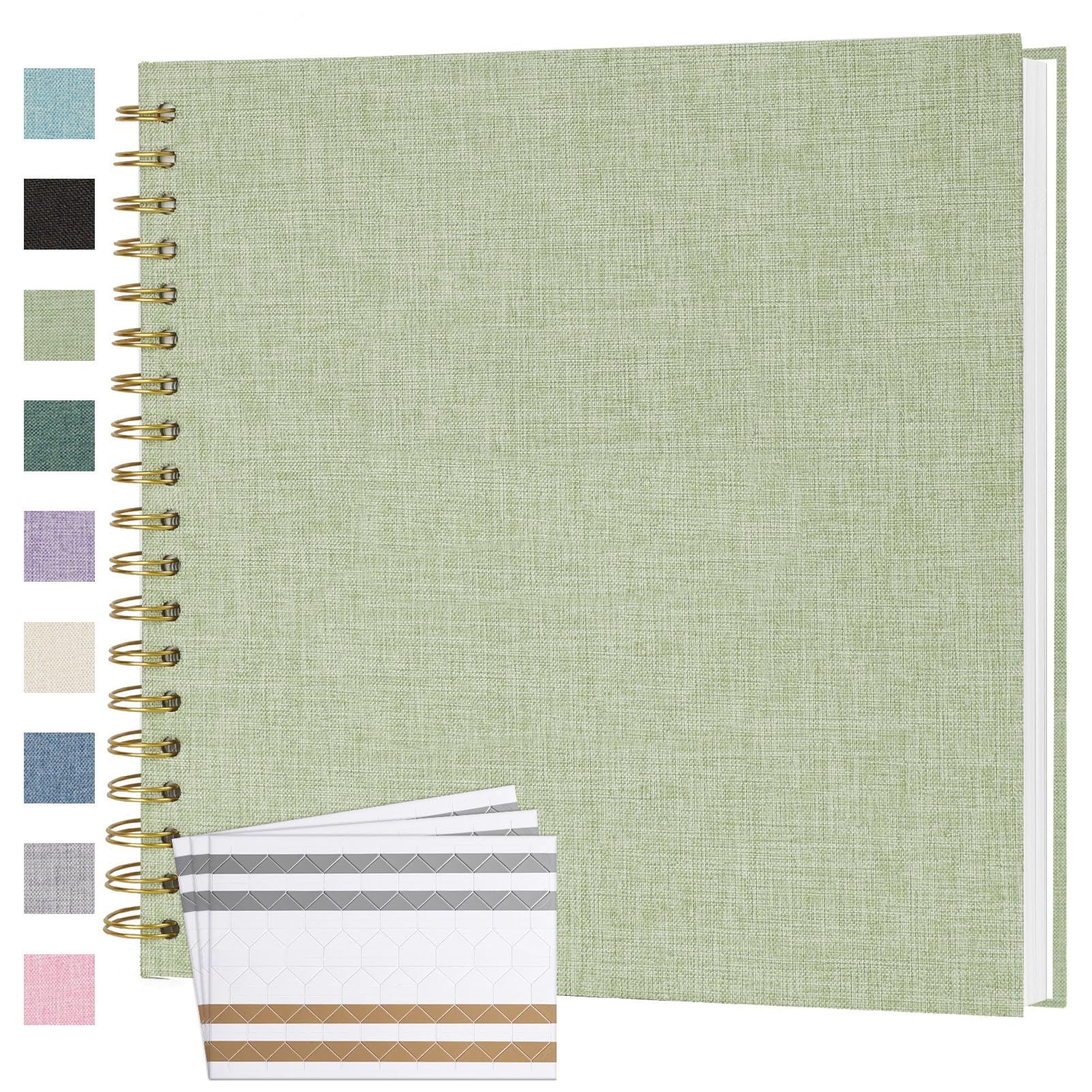 Fotoalbum zum Selbstgestalten Fotobuch 25,5 x 25,5 cm 40 Seiten Grasgrün | Kraftpapier Scrapbook Leinen Photo Album DIY Erinnerungsbuch für Hochzeit Baby Kinder Geburtstag Jahrestag Valentinstag