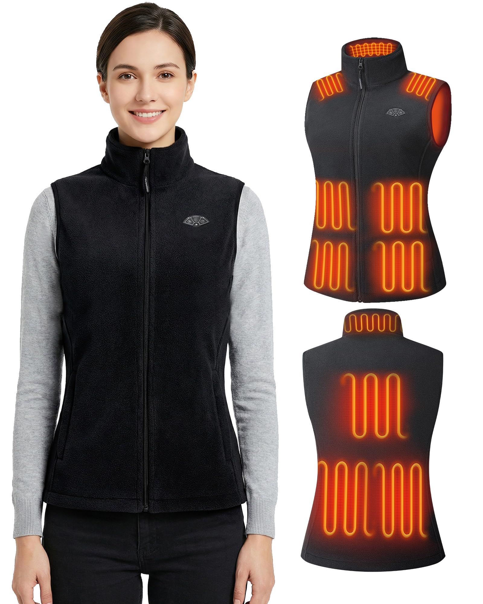 Topdot Polar Chaleco Calefactable Mujer, Chaleco Térmico con Batería de 7.4V 16000mAh,10 Zonas de Calentamiento con 3 Temperaturas,Forro Lana Chaleco Calefactable Ligero para exteriores