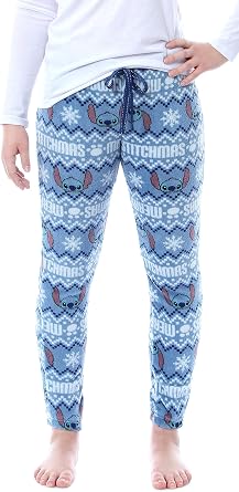Disney Lilo And Stitch Juniors Merry Stitchmas Plush Fleece Pajama Pants