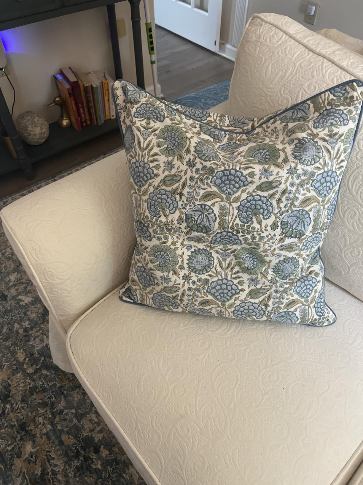 Customer photo — Asparagus Green Piping Pillow Cover