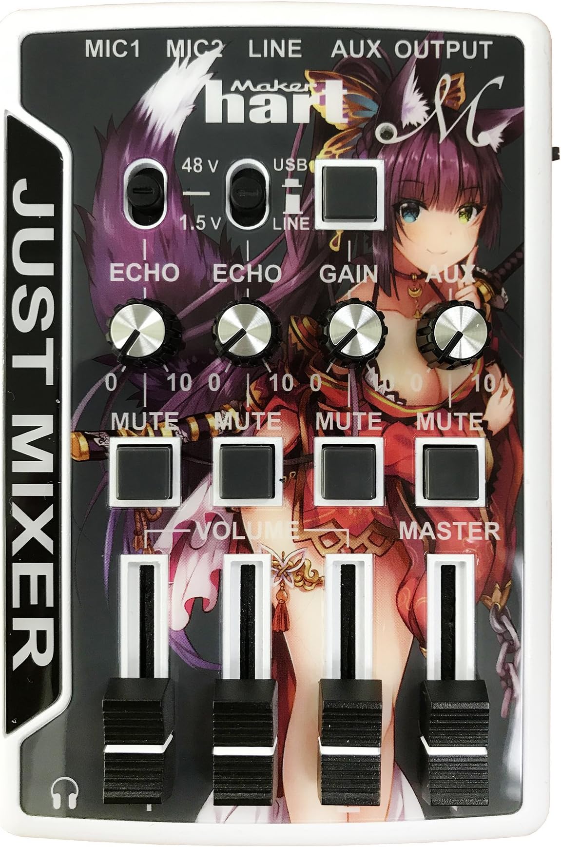 Maker Hart Just Mixer M - Mini Microphone Mixer with Preamp for Phantom Power, USB Audio Input and Output (Premium Package, Limited Anime Edition)