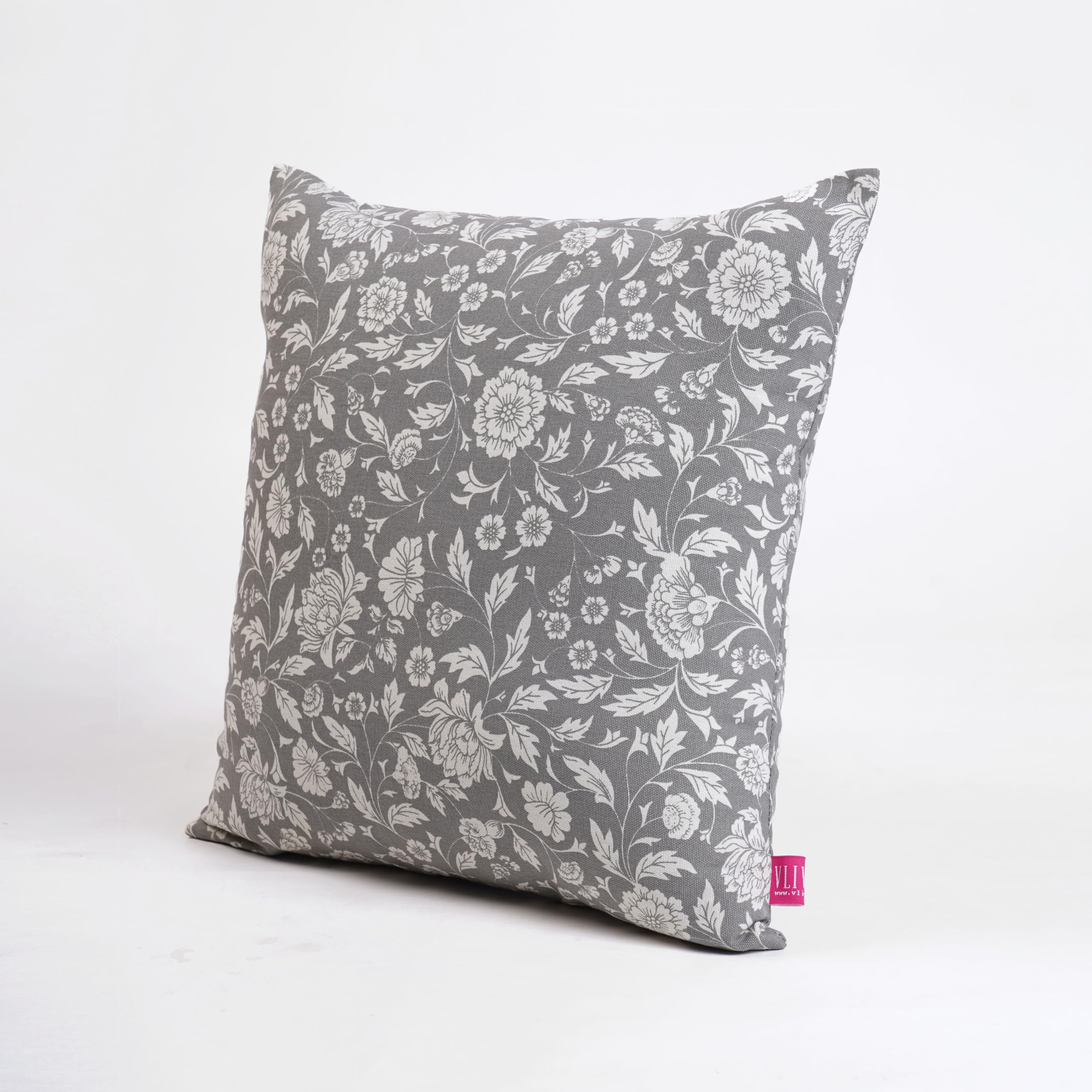 VLiving Floral Cotton Throw Pillow Cover, Kalamkari Pattern, Orange and White (Grey, 18X18 inches)